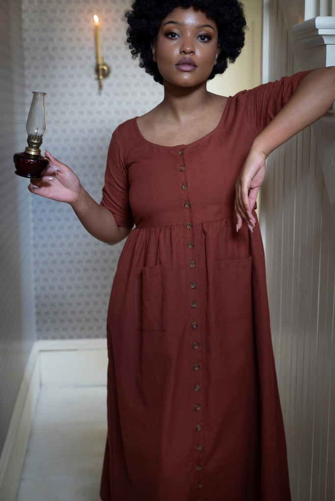 The Countryside Poplin Tiered Shirtdress - Floral Prairie in Chocolate